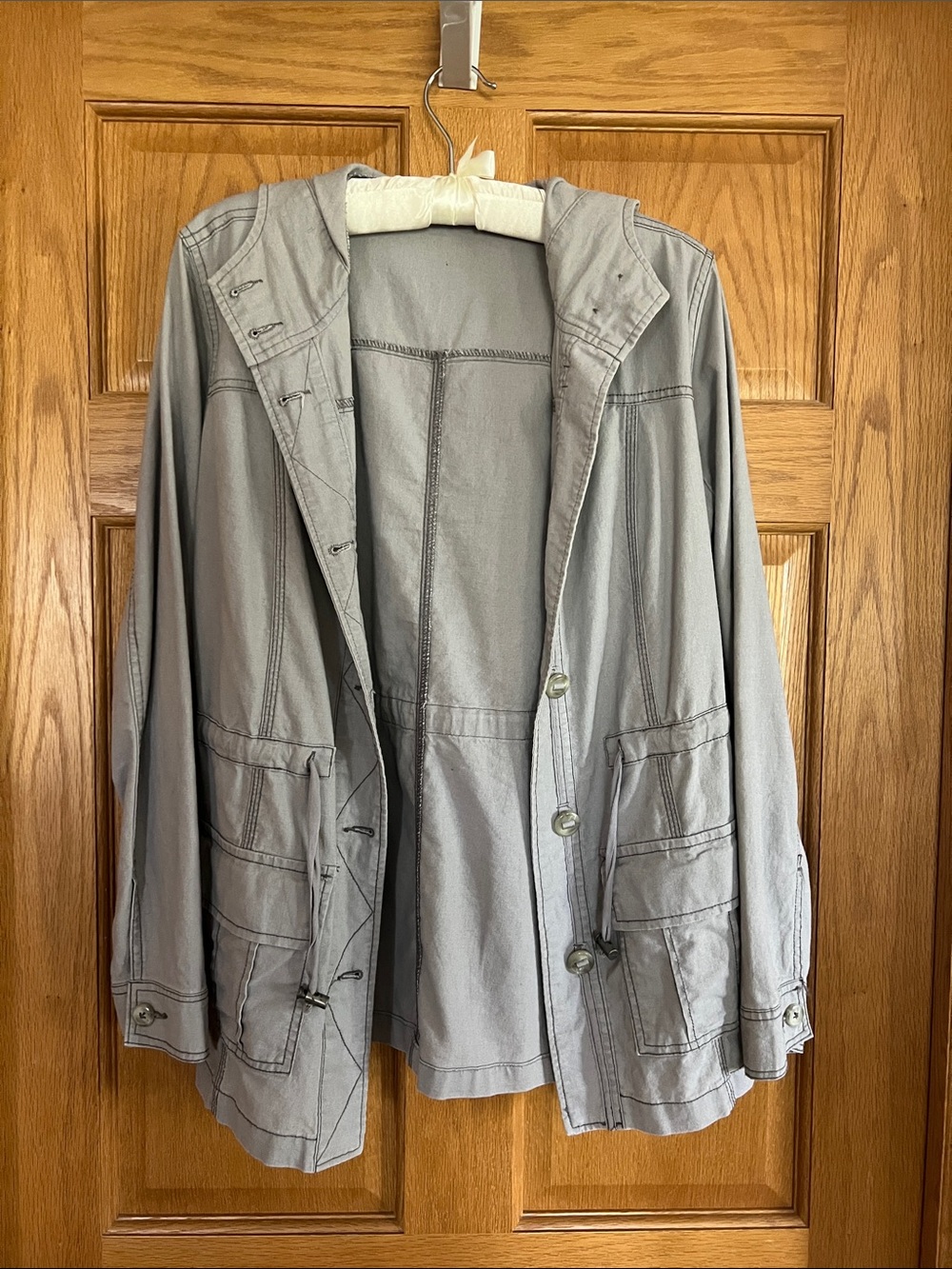 Maurices Light Gray Hooded Utility Jacket for Women